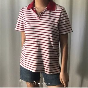 alison daley red and white striped polo